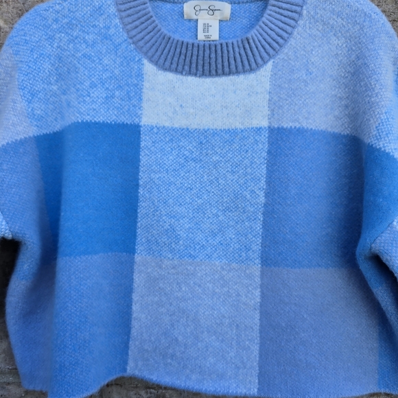 Jessica Simpson Sweater Womens Blue Cropped Check Soft Oversized Size Small - Picture 3 of 8
